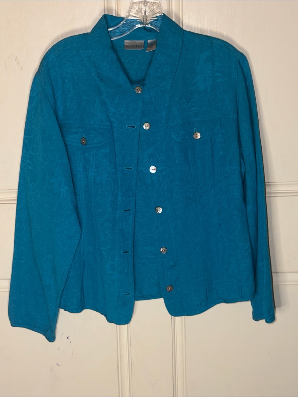 Chico's Teal Button-Front Jean Jacket